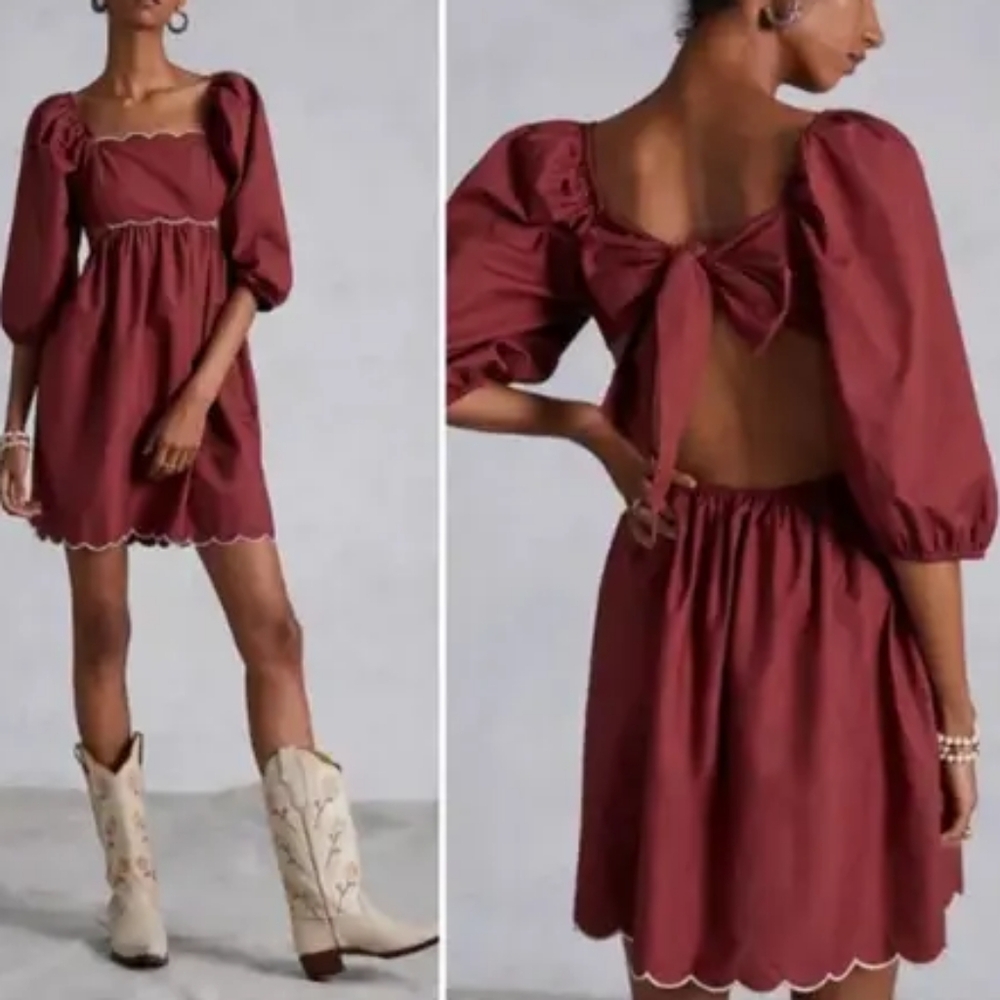 NWT Anthropologie red puffy sleeve dress - Picture 4 of 4